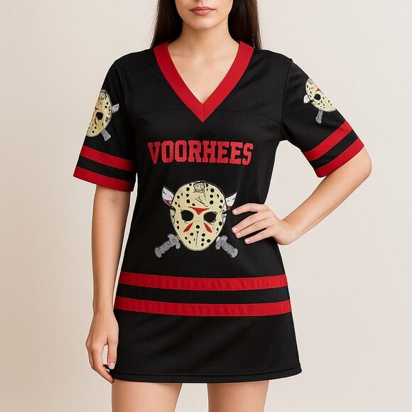 Rubie’s Friday the 13th Miss Voorhees 13 Jersey Dress Black Red L - Picture 1 of 10